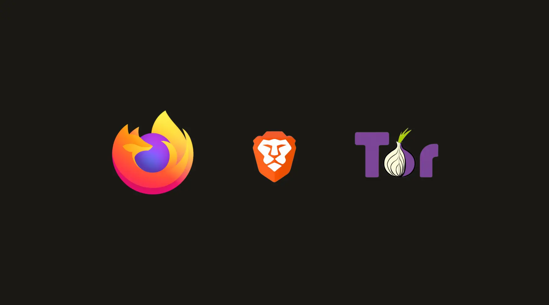 Firefox, Brave en Tor Browser logo's