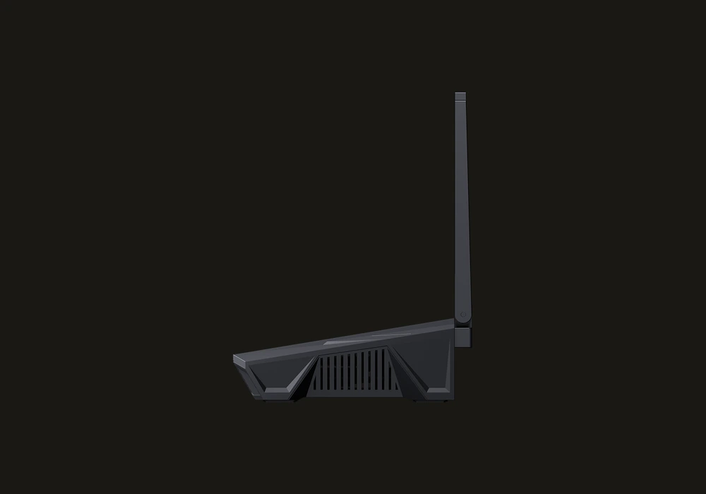 GL.iNet Flint 3 zijaanzicht met antenne, laag en compact profiel