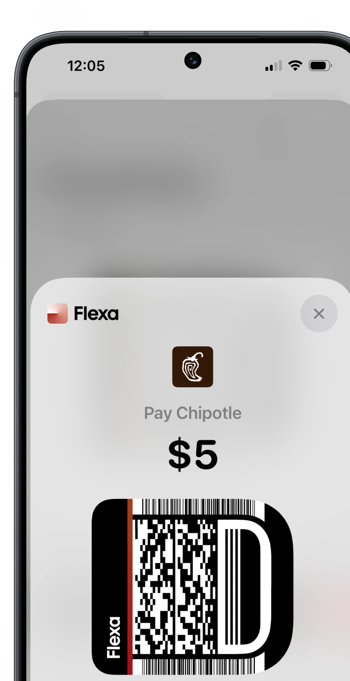 Betalen bij Chipotle via de Flexa-integratie, met een QR-code die de betaling afhandelt